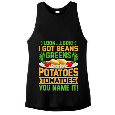 Funny Look Look I Got Beans Greens Potatoes Tomatoes You Name It Ladies PosiCharge Tri-Blend Wicking Tank