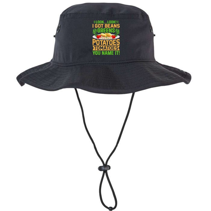 Funny Look Look I Got Beans Greens Potatoes Tomatoes You Name It Bucket Hat