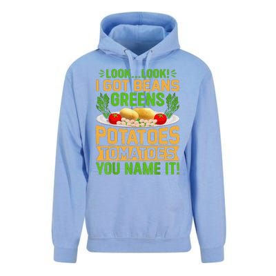 Funny Look Look I Got Beans Greens Potatoes Tomatoes You Name It Unisex Surf Hoodie