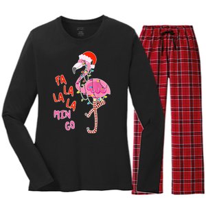 Fa La La La Min Go Flamingo Christmas Women's Long Sleeve Flannel Pajama Set 