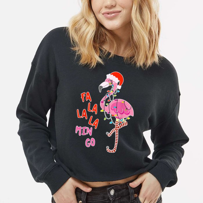 Fa La La La Min Go Flamingo Christmas Cropped Pullover Crew