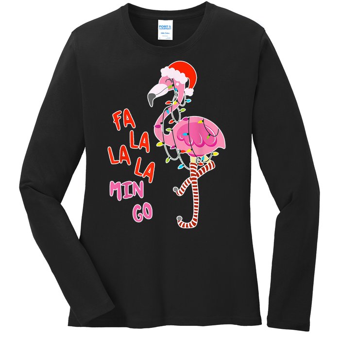 Fa La La La Min Go Flamingo Christmas Ladies Long Sleeve Shirt