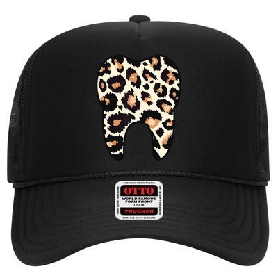 Funny Leopard Leo Dental Hygienist Teeth Assistant Dentistry High Crown Mesh Back Trucker Hat