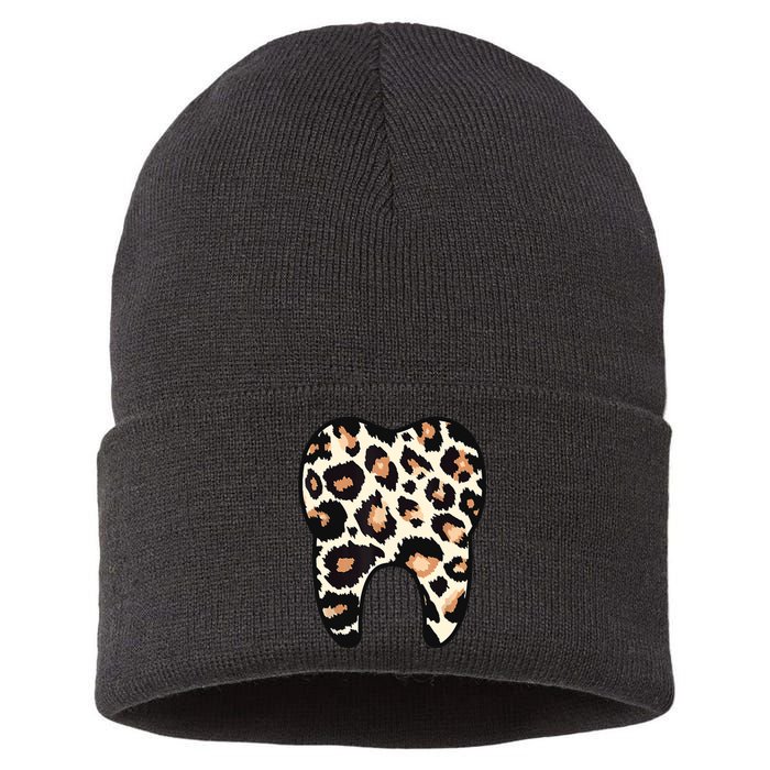 Funny Leopard Leo Dental Hygienist Teeth Assistant Dentistry Sustainable Knit Beanie