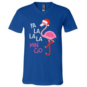 Fa La La La Mingo Flamingo Santa Pink Funny Christmas Cute Gift V-Neck T-Shirt