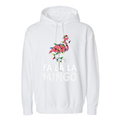 Fa La La Mingo Flamingo Christmas Tree Lights Tropical Xmas  Garment-Dyed Fleece Hoodie