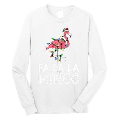 Fa La La Mingo Flamingo Christmas Tree Lights Tropical Xmas  Long Sleeve Shirt