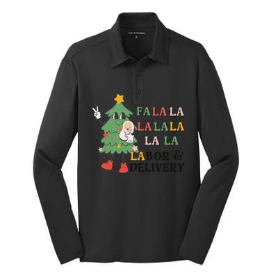 Fa La La La Labor And Delivery Nurse Funny Christmas Holiday Silk Touch Performance Long Sleeve Polo