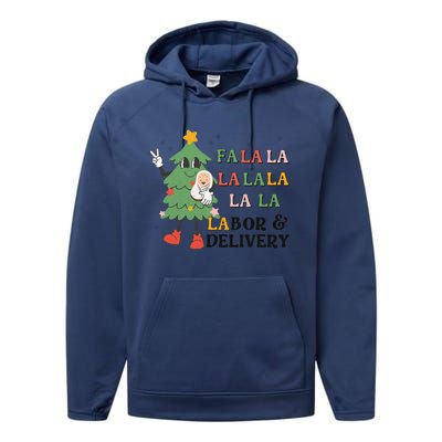 Fa La La La Labor And Delivery Nurse Funny Christmas Holiday Performance Fleece Hoodie