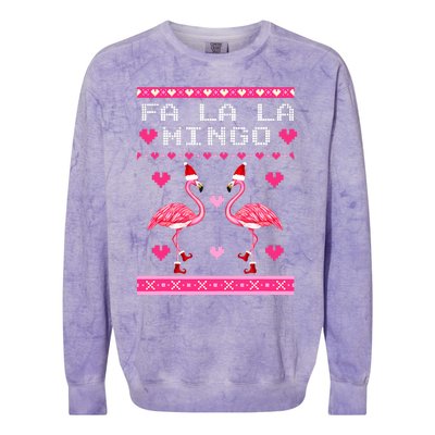 Fa la la Mingo Cute Pink Flamingo Santa Hat Merry Christmas Colorblast Crewneck Sweatshirt