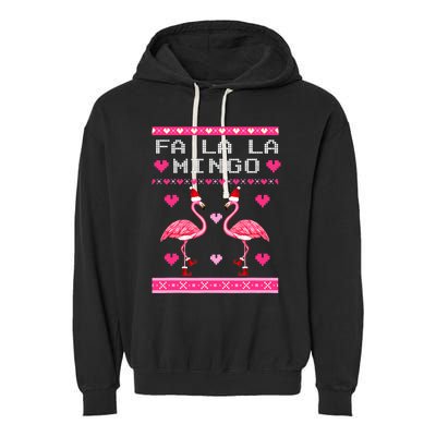 Fa la la Mingo Cute Pink Flamingo Santa Hat Merry Christmas Garment-Dyed Fleece Hoodie