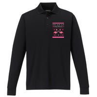 Fa la la Mingo Cute Pink Flamingo Santa Hat Merry Christmas Performance Long Sleeve Polo