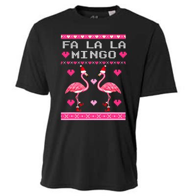 Fa la la Mingo Cute Pink Flamingo Santa Hat Merry Christmas Cooling Performance Crew T-Shirt