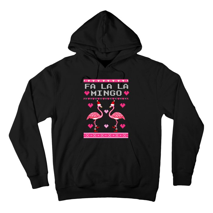 Fa la la Mingo Cute Pink Flamingo Santa Hat Merry Christmas Hoodie