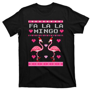 Fa la la Mingo Cute Pink Flamingo Santa Hat Merry Christmas T-Shirt