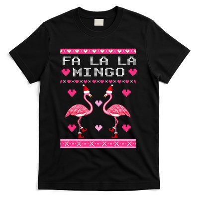 Fa la la Mingo Cute Pink Flamingo Santa Hat Merry Christmas T-Shirt