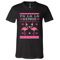 Fa la la Mingo Cute Pink Flamingo Santa Hat Merry Christmas V-Neck T-Shirt