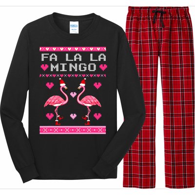 Fa la la Mingo Cute Pink Flamingo Santa Hat Merry Christmas Long Sleeve Pajama Set