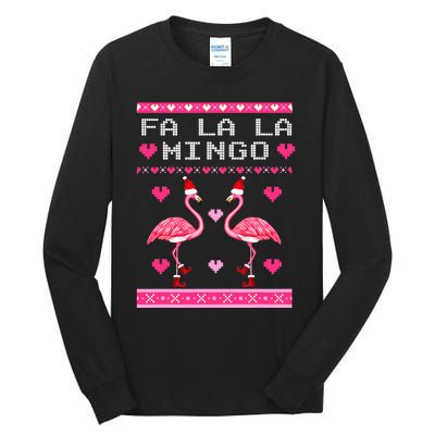 Fa la la Mingo Cute Pink Flamingo Santa Hat Merry Christmas Tall Long Sleeve T-Shirt