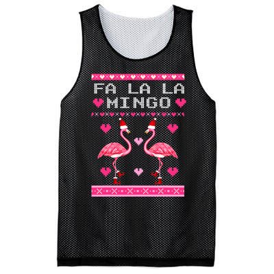 Fa la la Mingo Cute Pink Flamingo Santa Hat Merry Christmas Mesh Reversible Basketball Jersey Tank