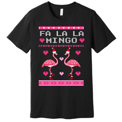 Fa la la Mingo Cute Pink Flamingo Santa Hat Merry Christmas Premium T-Shirt