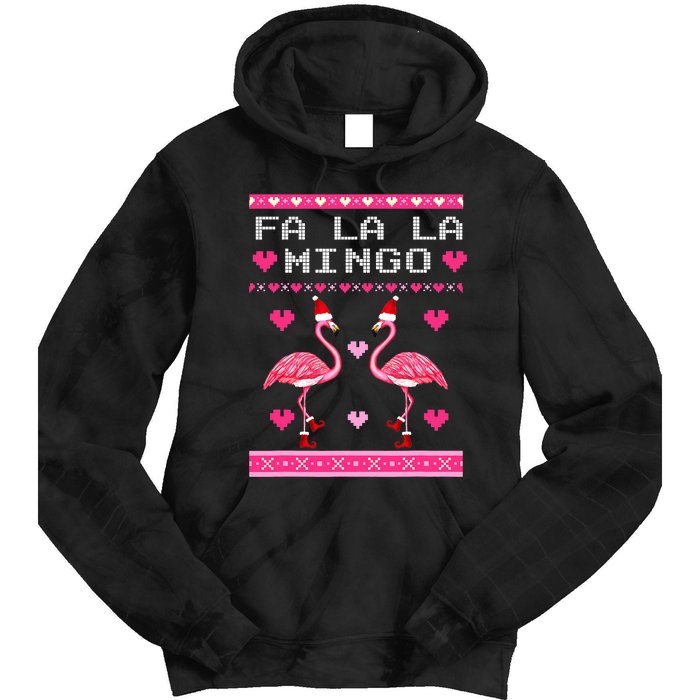 Fa la la Mingo Cute Pink Flamingo Santa Hat Merry Christmas Tie Dye Hoodie