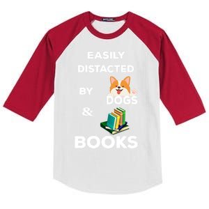 Funny Librarian Loving Dogs Gifts Books Nerds Kids Colorblock Raglan Jersey