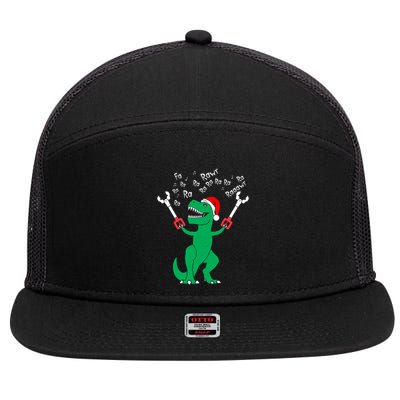 Fa La La Christmas Dinosaur Funny Fa Ra Ra Rawr Gift 7 Panel Mesh Trucker Snapback Hat