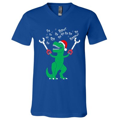 Fa La La Christmas Dinosaur Funny Fa Ra Ra Rawr Gift V-Neck T-Shirt