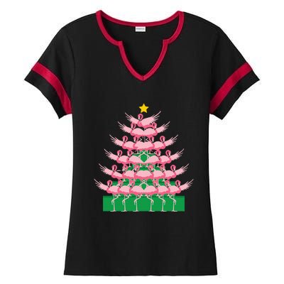 Fa La La Mingo Pink Flamingo Christmas Tree Lights Chain Ladies Halftime Notch Neck Tee