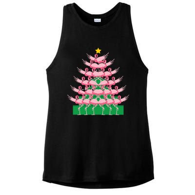 Fa La La Mingo Pink Flamingo Christmas Tree Lights Chain Ladies PosiCharge Tri-Blend Wicking Tank