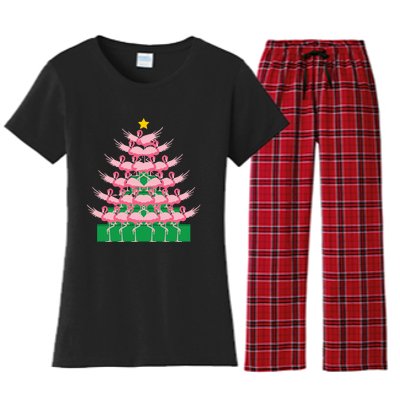 Fa La La Mingo Pink Flamingo Christmas Tree Lights Chain Women's Flannel Pajama Set