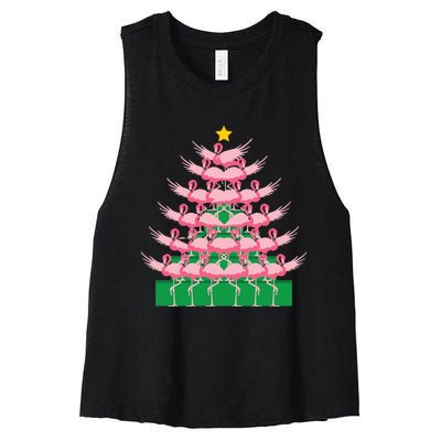 Fa La La Mingo Pink Flamingo Christmas Tree Lights Chain Women's Racerback Cropped Tank