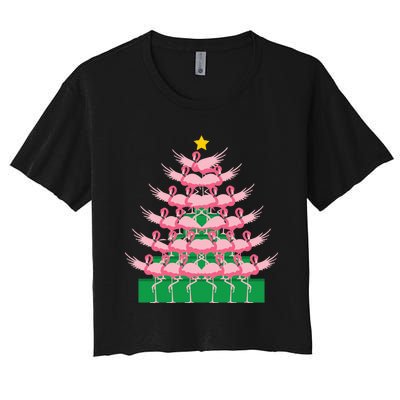 Fa La La Mingo Pink Flamingo Christmas Tree Lights Chain Women's Crop Top Tee