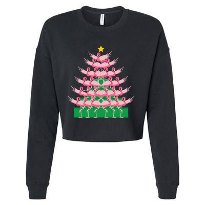 Fa La La Mingo Pink Flamingo Christmas Tree Lights Chain Cropped Pullover Crew