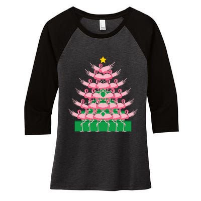 Fa La La Mingo Pink Flamingo Christmas Tree Lights Chain Women's Tri-Blend 3/4-Sleeve Raglan Shirt