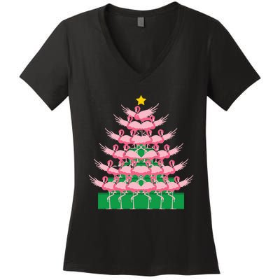 Fa La La Mingo Pink Flamingo Christmas Tree Lights Chain Women's V-Neck T-Shirt