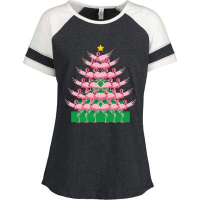 Fa La La Mingo Pink Flamingo Christmas Tree Lights Chain Enza Ladies Jersey Colorblock Tee