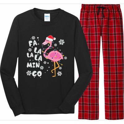 Fa La La La Mingo Christmas Day Pink Flamingo Merry Xmas Gift Long Sleeve Pajama Set