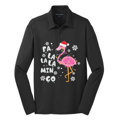 Fa La La La Mingo Christmas Day Pink Flamingo Merry Xmas Gift Silk Touch Performance Long Sleeve Polo