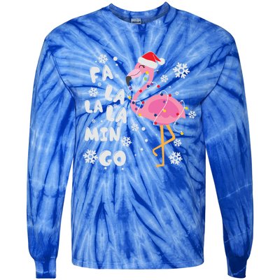 Fa La La La Mingo Christmas Day Pink Flamingo Merry Xmas Gift Tie-Dye Long Sleeve Shirt