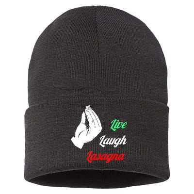 Funny Live Laugh Lasagna Tshirt Funny Lasagna Lovers Sustainable Knit Beanie