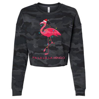 Fa La La La Mingo Flamingo Santa Pink Ugly Christmas Sweater Cropped Pullover Crew