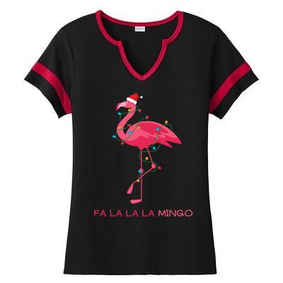 Fa La La La Mingo Flamingo Santa Pink Ugly Christmas Sweater Ladies Halftime Notch Neck Tee