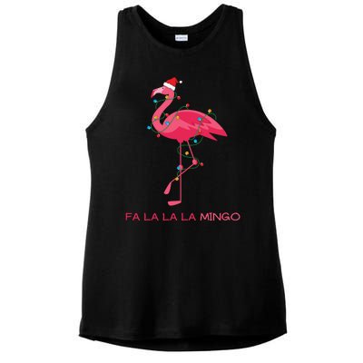 Fa La La La Mingo Flamingo Santa Pink Ugly Christmas Sweater Ladies PosiCharge Tri-Blend Wicking Tank