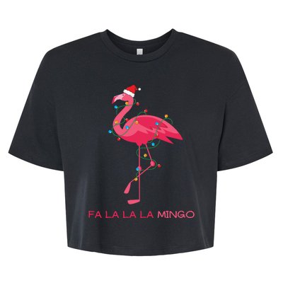 Fa La La La Mingo Flamingo Santa Pink Ugly Christmas Sweater Bella+Canvas Jersey Crop Tee