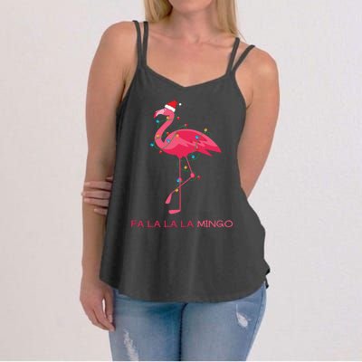 Fa La La La Mingo Flamingo Santa Pink Ugly Christmas Sweater Women's Strappy Tank