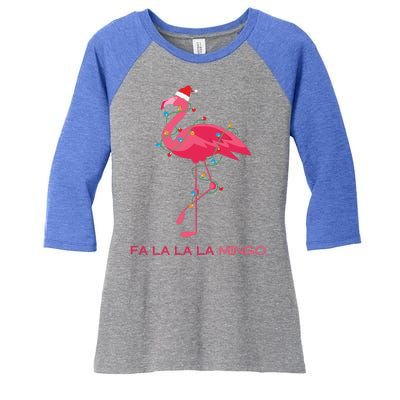 Fa La La La Mingo Flamingo Santa Pink Ugly Christmas Sweater Women's Tri-Blend 3/4-Sleeve Raglan Shirt