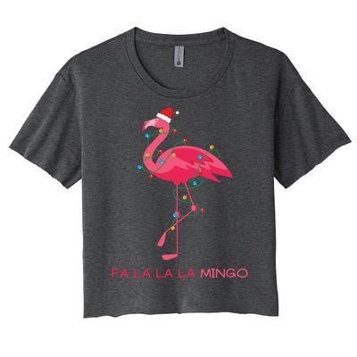 Fa La La La Mingo Flamingo Santa Pink Ugly Christmas Sweater Women's Crop Top Tee