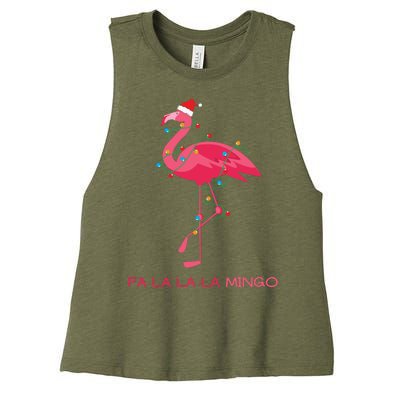 Fa La La La Mingo Flamingo Santa Pink Ugly Christmas Sweater Women's Racerback Cropped Tank